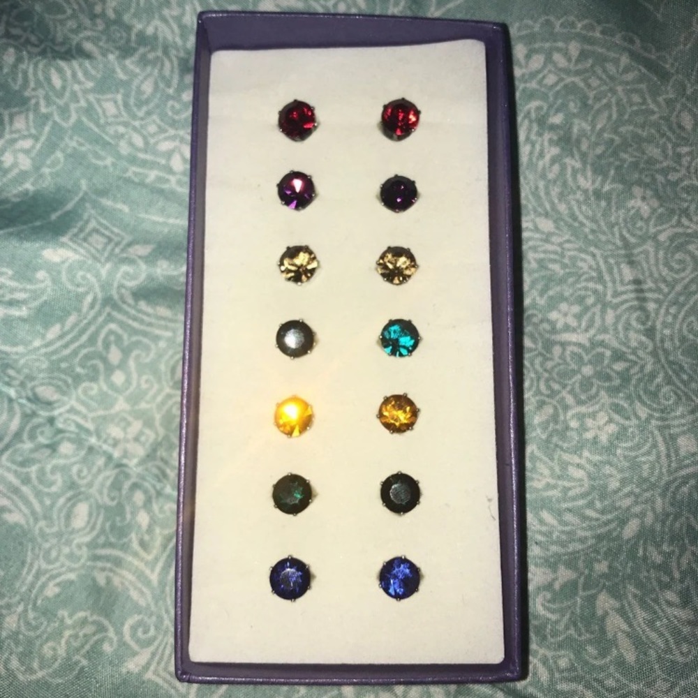 Silver Birthstone Stud Earring Set